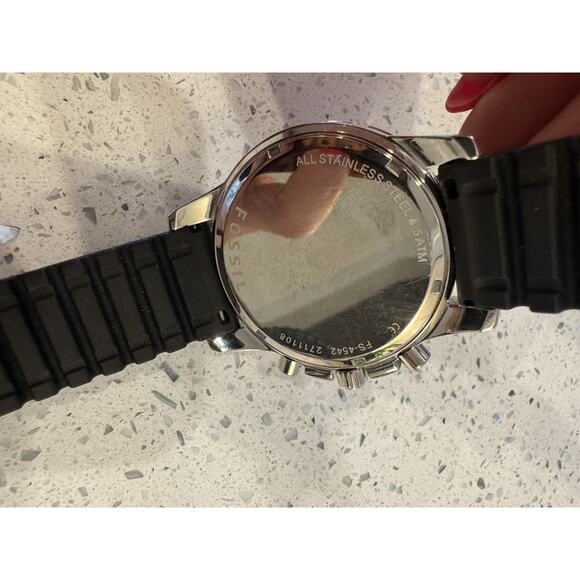 Fossil Dean Chronograph FS4613 Men’s Black Silicone Band Watch w/ Tin Box - Picture 7 of 15